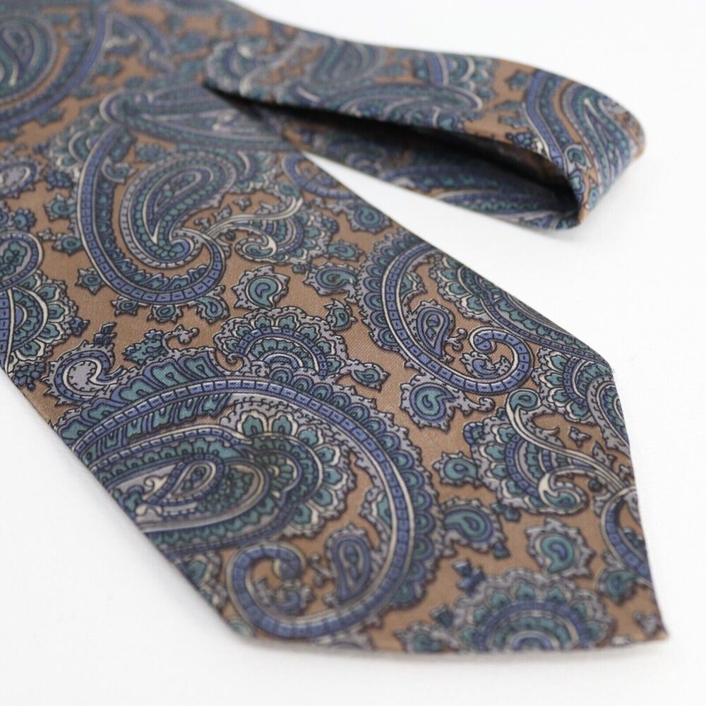 Egon Von Furstenburg Neck Tie Men Blue Gold Paisley Silk Blend Burgundy Lined